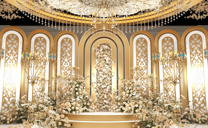 齐河香槟色调婚礼堂效果展示